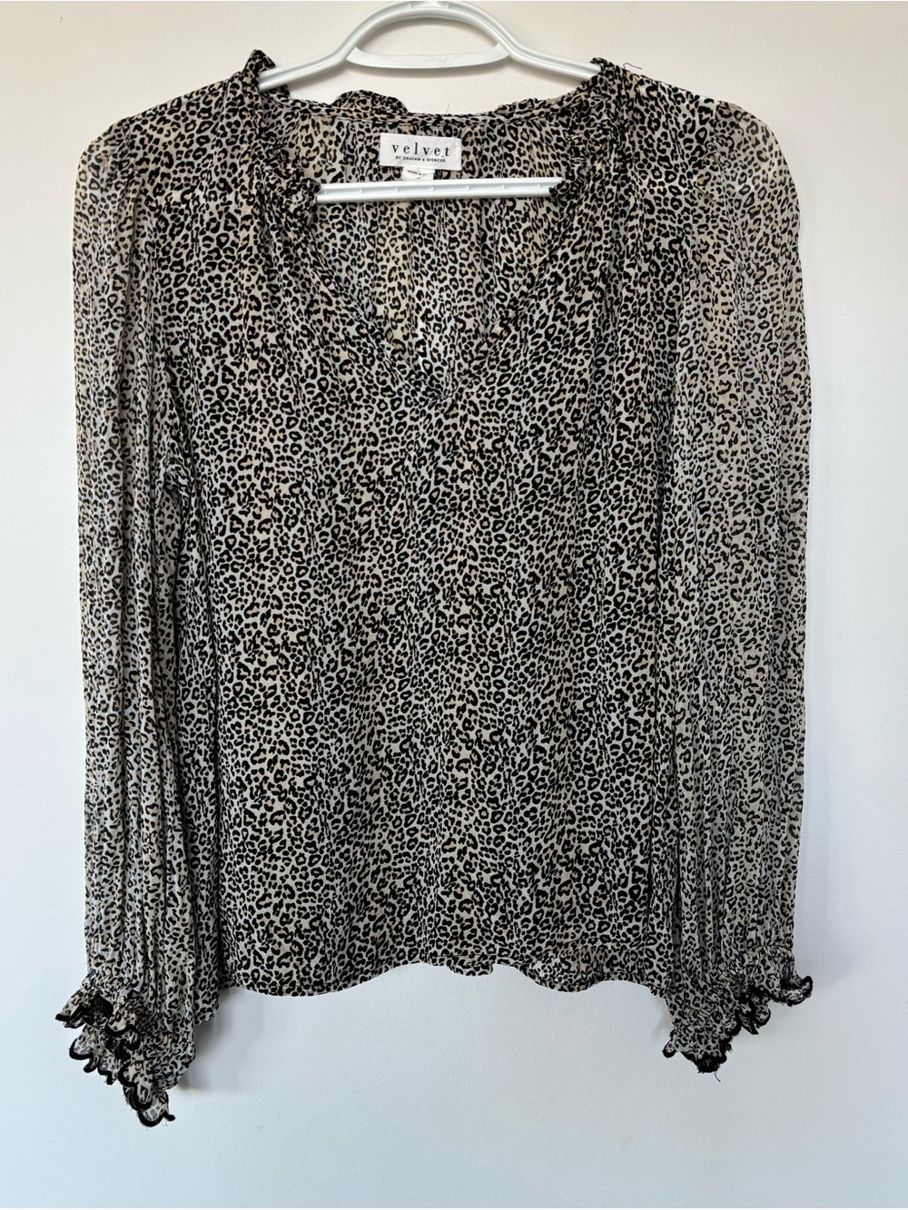 Velvet by Graham & Spencer Black and Cream Leopard Print Blouse